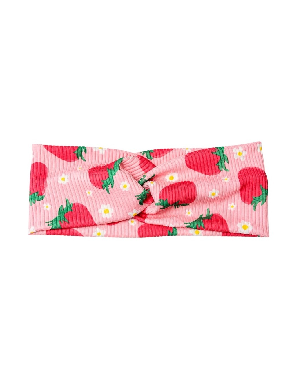 Strawberry Print Twist Headband Pink Ribbed Boho Cute Summer Hair Band Stretchy